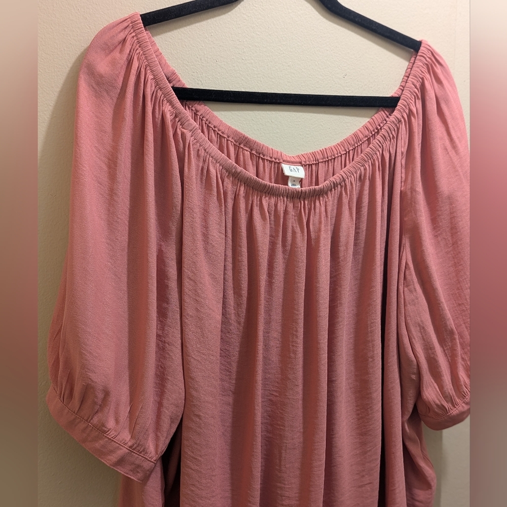 GAP Women's Dusty Pink Drapey Off-Shoulder Elbow Sleeves Peasant Blouse Top- XL - Picture 9 of 15